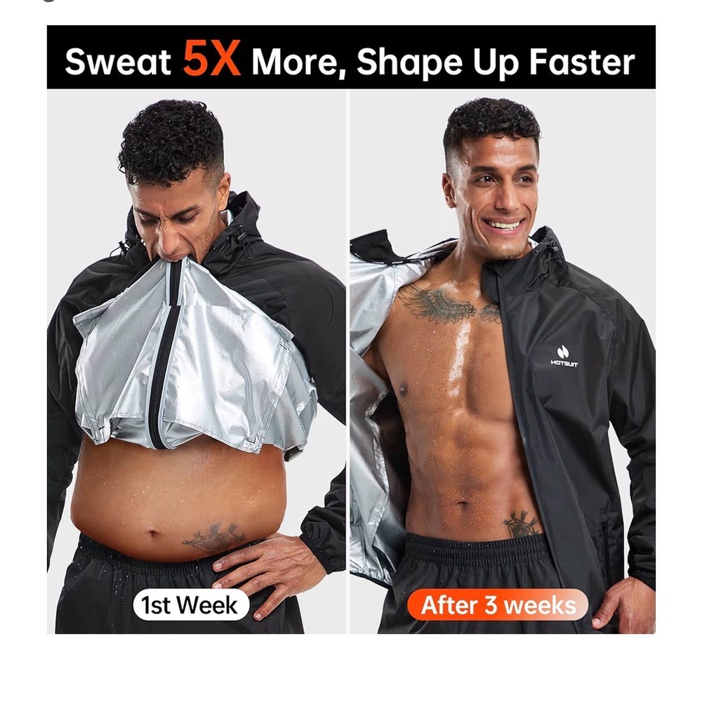 Men's Black Sweat Jacket for Extra Sweating while working out Extra Pounds Shed.